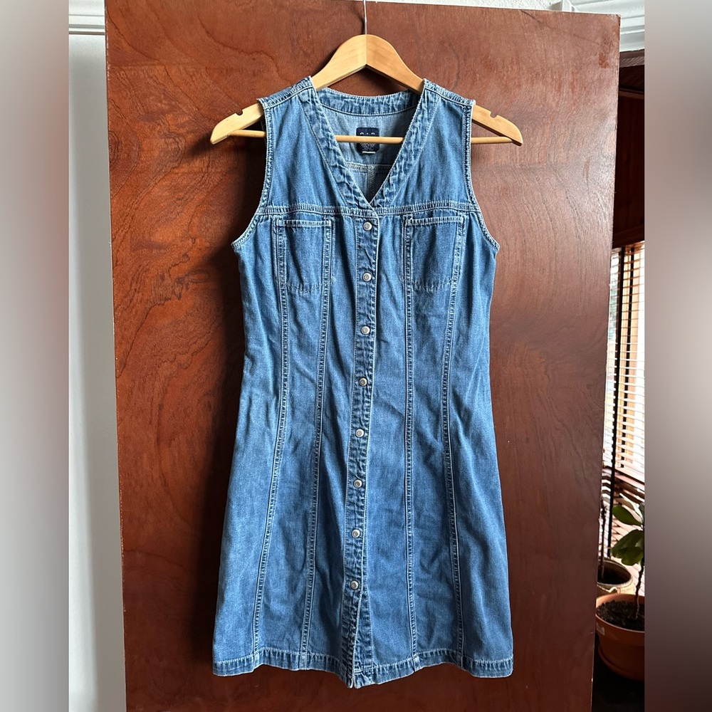 GAP Blue Denim Button-Front Midi Dress
